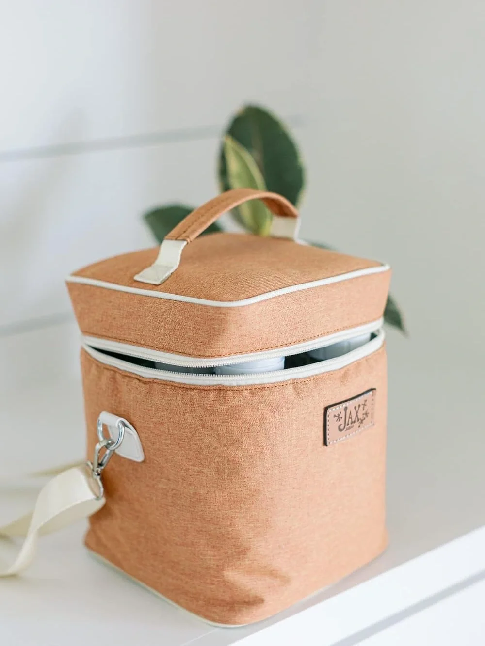 Jax Peach-Colored Insulated Baby Breast milk Cooler Bag with Top Handle